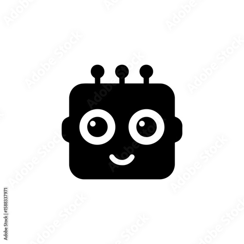a square-headed robot with black and white blinking eyes without shadows