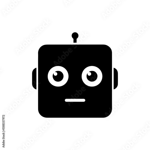 a square-headed robot with black and white blinking eyes without shadows