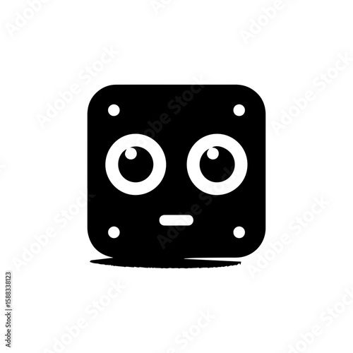 a square-headed robot with black and white blinking eyes without shadows