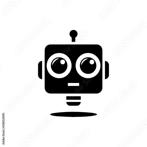 a square-headed robot with black and white blinking eyes without shadows