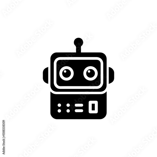 a square-headed robot with black and white blinking eyes without shadows