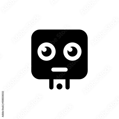 a square-headed robot with black and white blinking eyes without shadows
