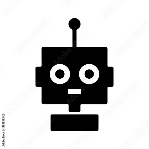 a square-headed robot with black and white blinking eyes without shadows