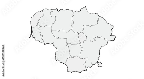 Detailed outline map of Lithuania, showcasing its regional divisions and geographical borders in a minimalist design.