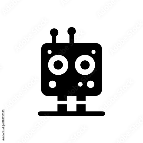 a square-headed robot with black and white blinking eyes without shadows