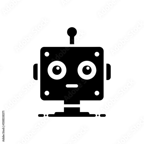 a square-headed robot with black and white blinking eyes without shadows