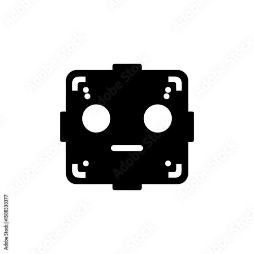 a square-headed robot with black and white blinking eyes without shadows