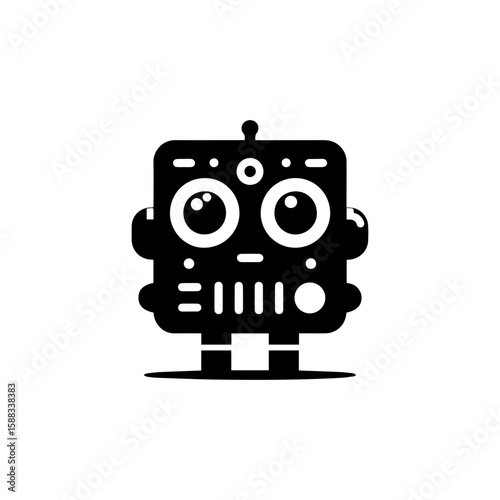 a square-headed robot with black and white blinking eyes without shadows