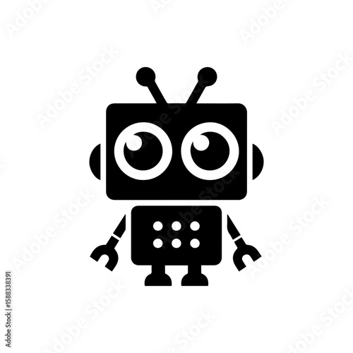 a square-headed robot with black and white blinking eyes without shadows