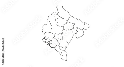 Detailed Black and White Map of Montenegro with Regional Divisions for Cartography Projects