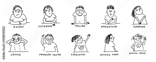 Reactions to Conflict – Hand-Drawn Social-Emotional Faces for Kids