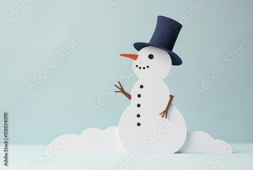 Paper Cutout Snowman with Top Hat and Snowdrift