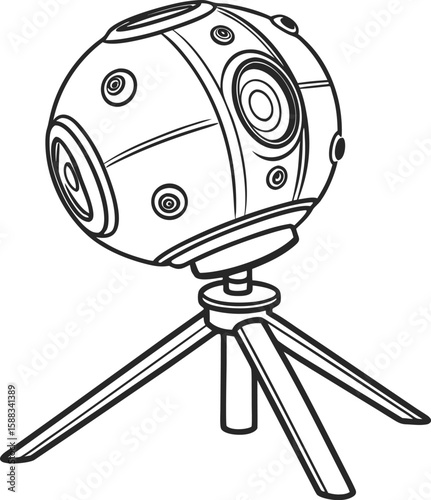 Captivating graphic of a modern 360 camera on a tripod stand, ideal for design projects.