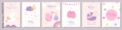 Baby shower invitations cards with babies boy and girl,cute design,poster,template,Vector illustrations.