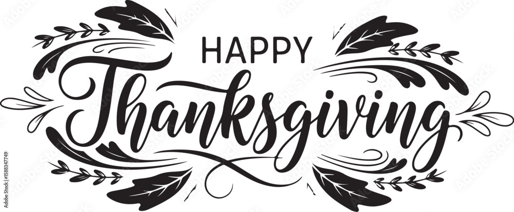 Obraz premium Vector art of elegant happy thanksgiving calligraphy with decorative elements
