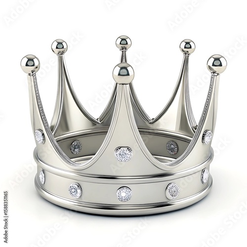 A gleaming silver crown adorned with sparkling diamonds fit for royalty and symbolizing power displayed on a white