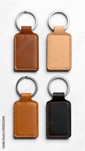 Brown tan black leather keychains key ring accessory