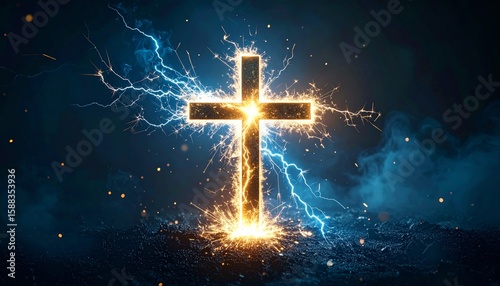 A compelling image of a glowing cross with electrical sparks emanating
