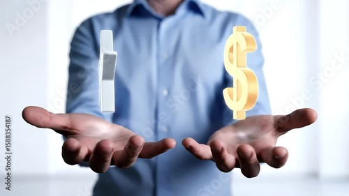 Weighing options a person holds a star and a dollar sign in their open hands.