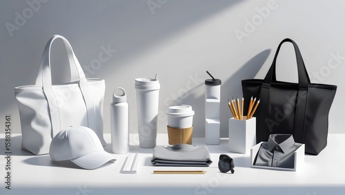 Stylish Brand Merchandise & Corporate Swag Collection on White Background