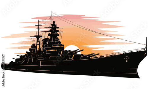 Battleship Silhouette with Sunset