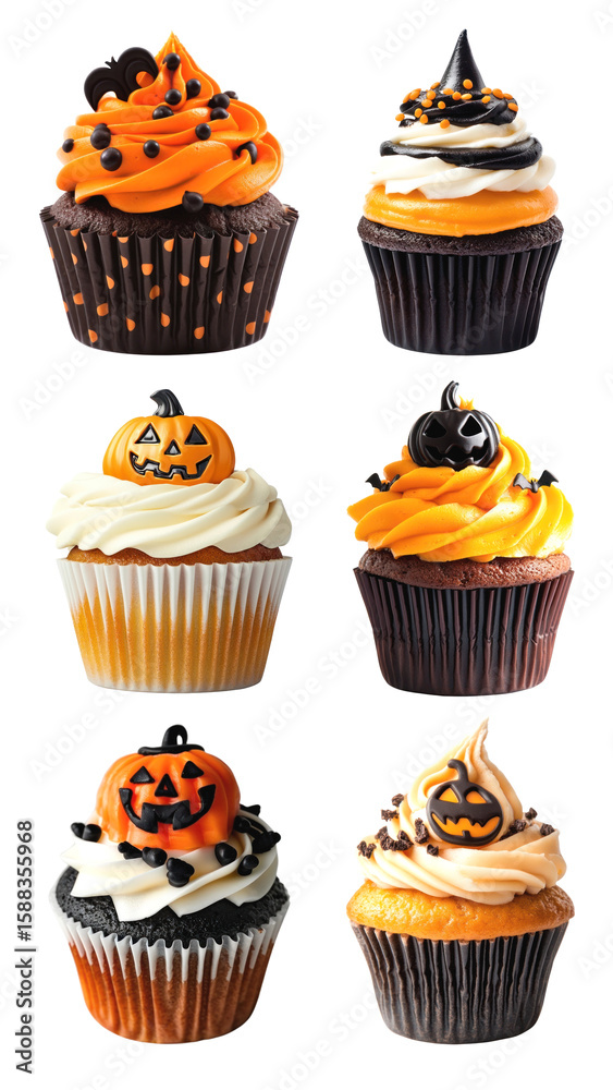 Naklejka premium PNG Halloween cupcake element set, transparent background