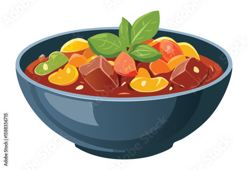Rich Savory Stew Bowl - Vector Illustration