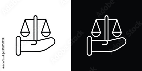 Justice scales in Hand icon. Thin linear web icons