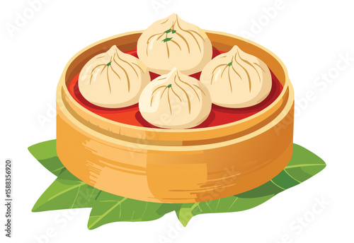 Soft Steamed Buns Leaf - Vector Illustration