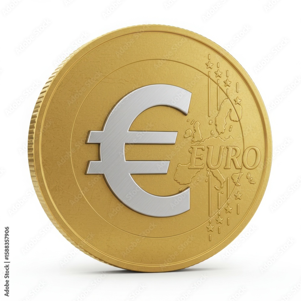Fototapeta premium Gold Euro Coin with European Map and Stars currency