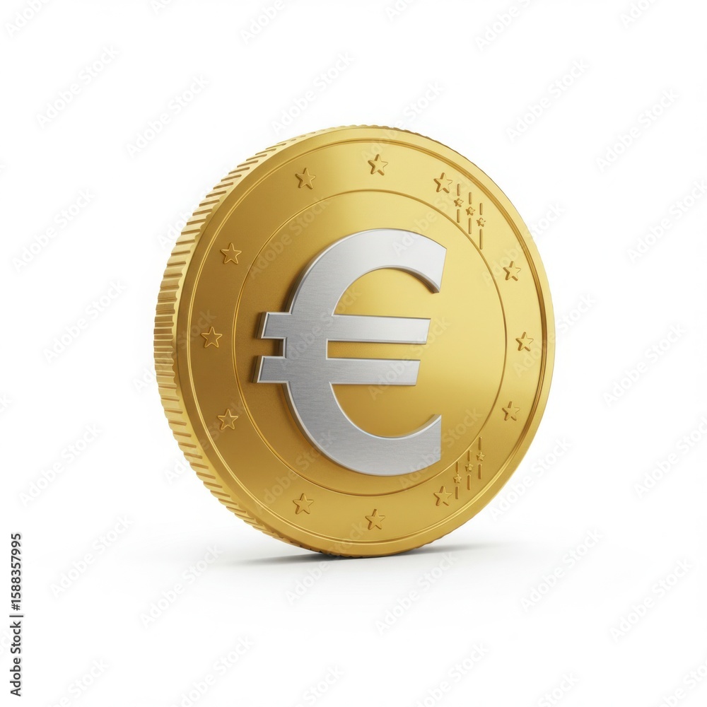 Obraz premium Gold Euro Coin with Silver Symbol and Stars currency 1