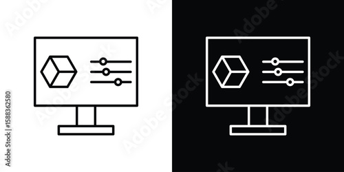 Computer simulation icon. Thin linear web icons