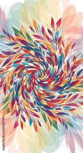 Vibrant floral abstract design featuring swirling colorful leaves and petals background art