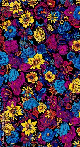 Vibrant Floral Pattern with Intricate Details and Rich Color Palette Artistically Rendered