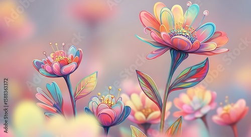 Whimsical Floral Delight: A Symphony of Pastel Hues and Dreamlike Beauty for Art