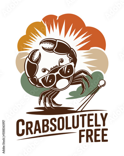 Stylish crab wearing sunglasses enjoying freedom