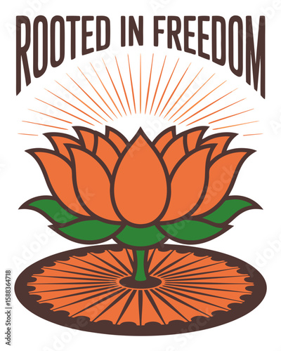 Lotus flower symbolizing freedom with sunburst background