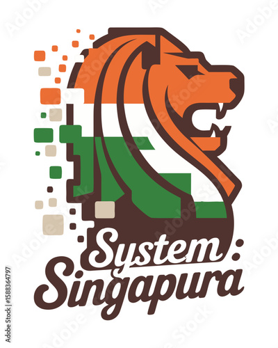 Graphic lion logo with Indian colors and text design
