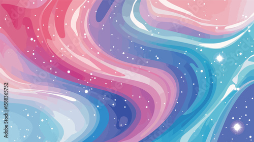 Abstract galaxy background with swirling colorful cosmic clouds and stars, vibrant space-themed vector design featuring dynamic motion, deep space colors, and a dreamy nebula effect