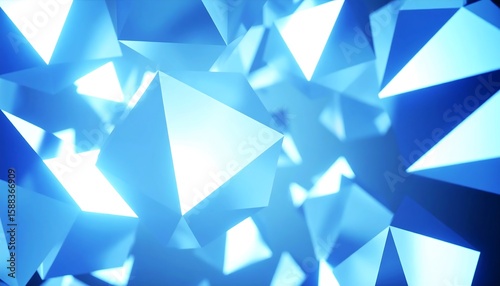 Abstract geometric shapes in vibrant blue light