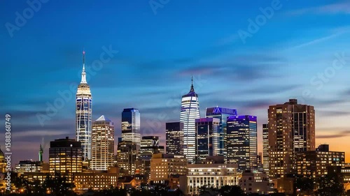 Wallpaper Mural City skyline glows warmly at dusk with dramatic clouds painting the sky in shades of orange and Torontodigital.ca
