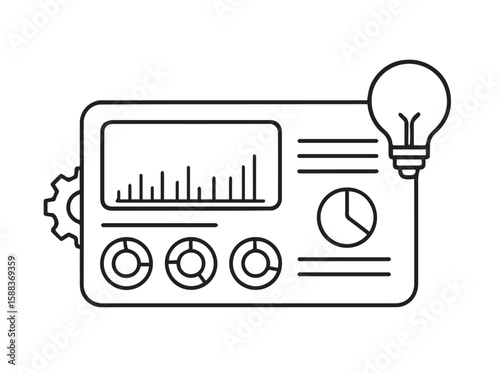 Digital dashboard with charts and lightbulb data graphs