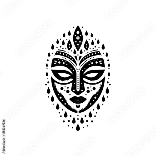 A tribal mask for rain, featuring dotted textures or raindrop forms