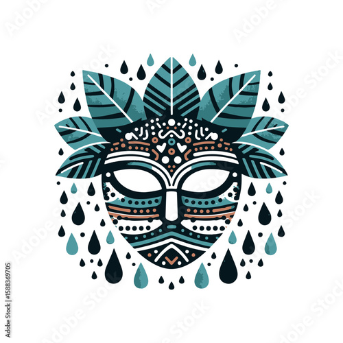 A tribal mask for rain, featuring dotted textures or raindrop forms