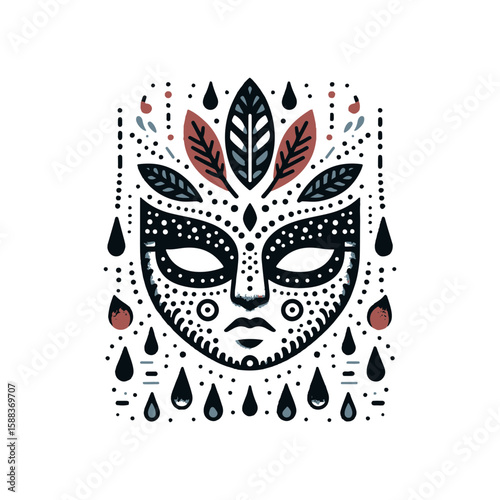 A tribal mask for rain, featuring dotted textures or raindrop forms
