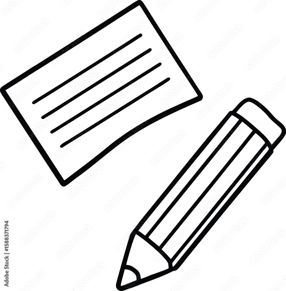 Pastel Colored Line Art of Pencil and Handwritten Notes Pastel Colored Line Art of Pencil and Handwritten Notes