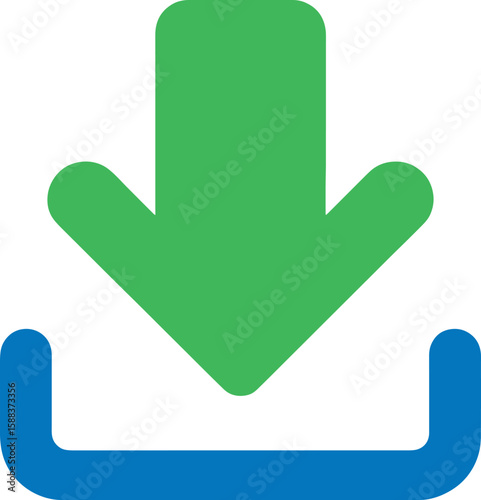Download Icon Vector – Green Arrow with Blue Base in Flat Minimal Style