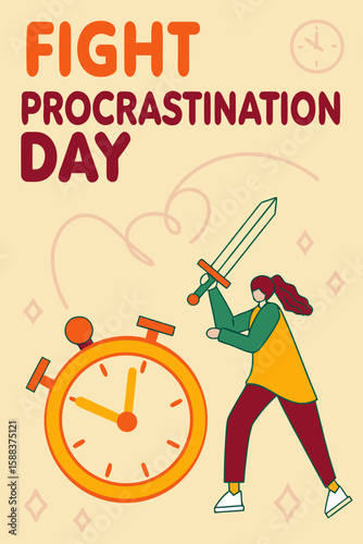Fight Procrastination Day illustration with time-bound action concept