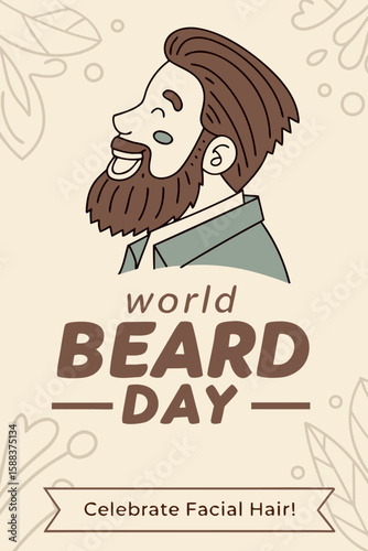 World Beard Day illustration, Man with long beard smiling
