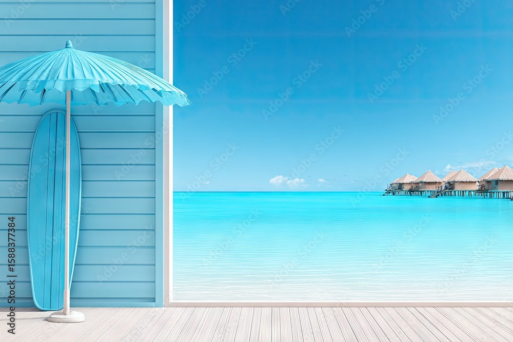 Fototapeta premium Azure beachfront scene with light blue elements
